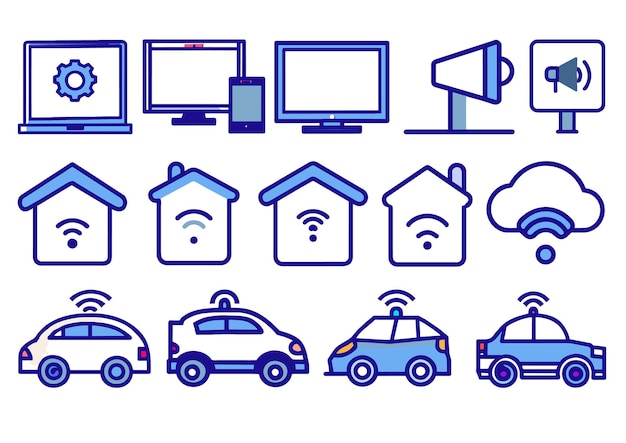 Set of technology icons Outline icons with editable stroke collection