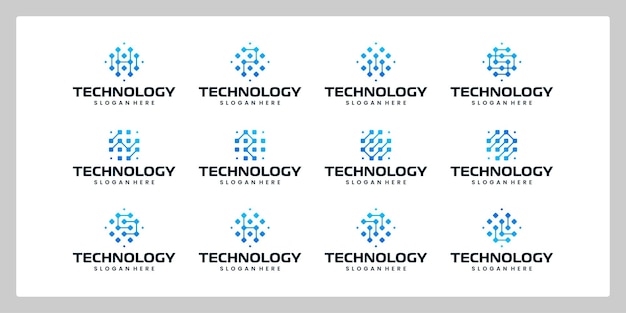 Set of technology initial letter logo design template with box pixel digital graphic design illustration Symbol for tech internet system Artificial Intelligence and computer
