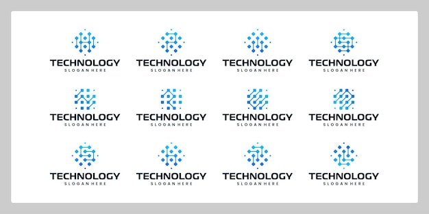 Set of technology initial letter logo design template with box pixel digital graphic design illustration Symbol for tech internet system Artificial Intelligence and computer