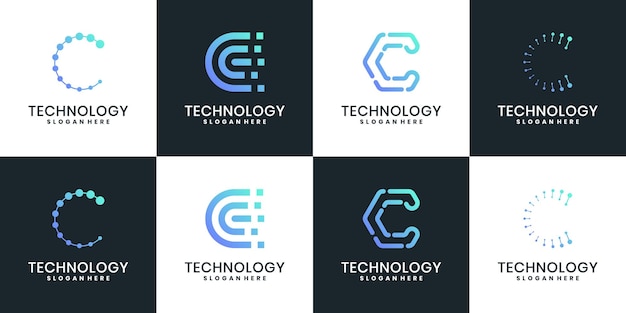 기술 글자 C 로고 디자인 세트