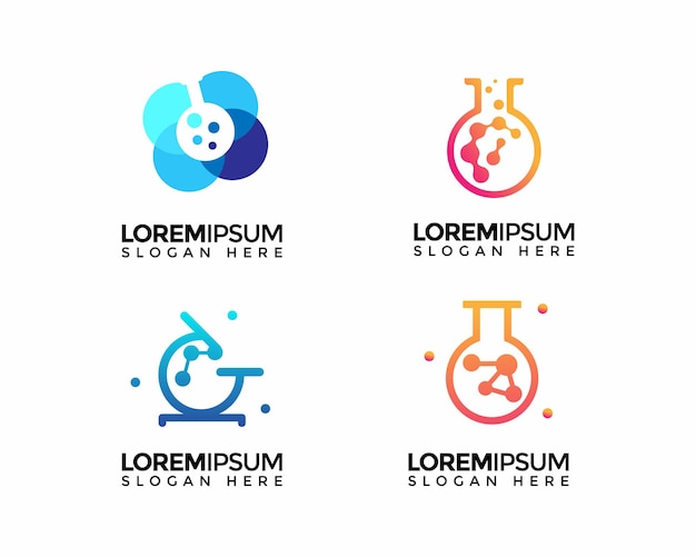 Set di design vettoriali per logo tecnologico e scientifico raccolta di modelli vettoriali per logo scientifico intelligente