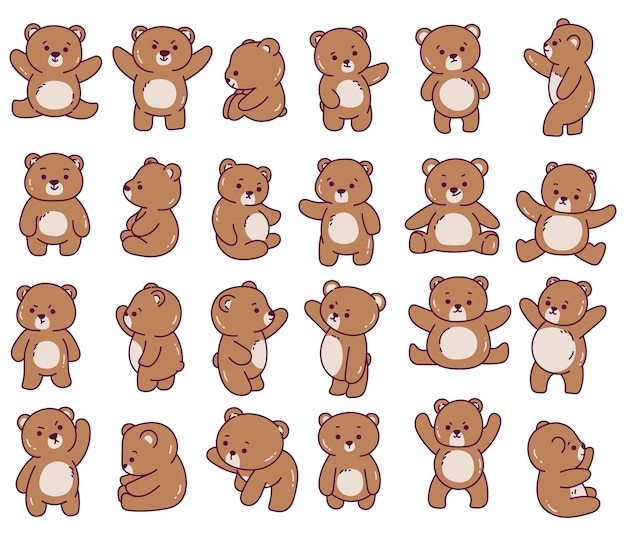 Vector set teddybeer cartoon poses