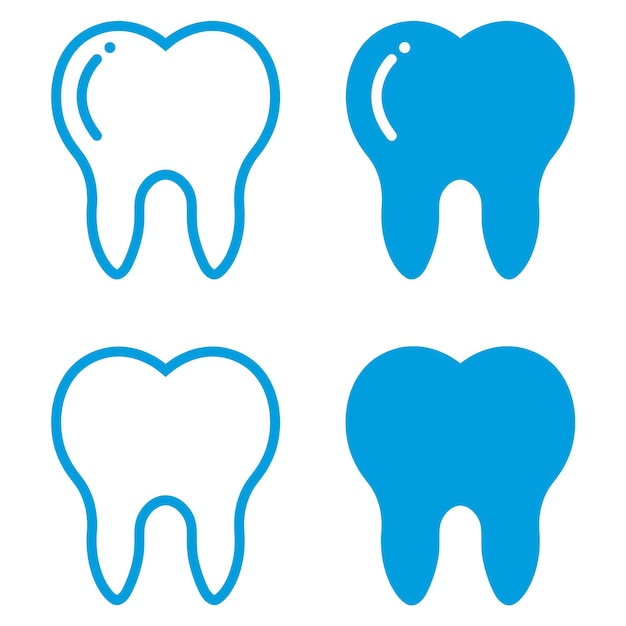 Set of teeth Simple flat and outline illustrations