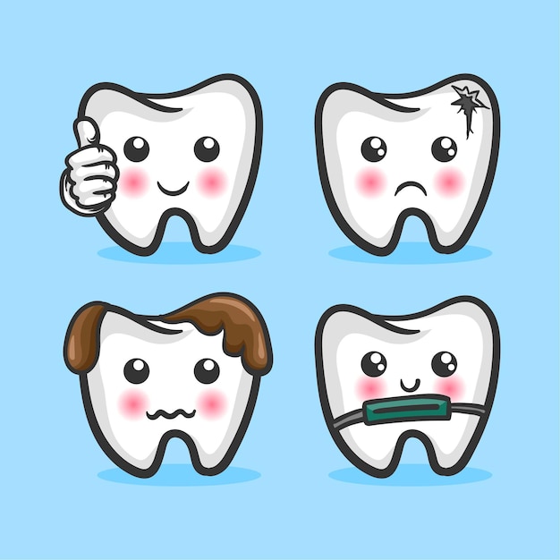 Set of teeth vector illustrations in cartoon style