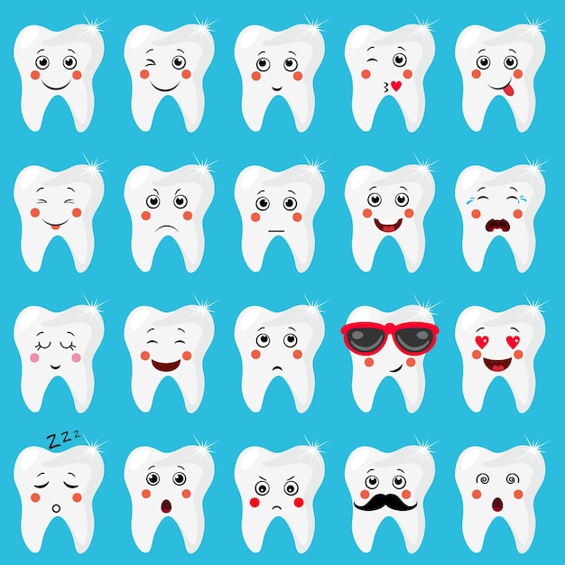 Set of a teeth with different expressions