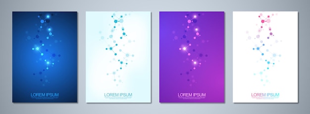 Set di brochure modello o volantino per libri di design di copertina con sfondo di molecole e rete neurale