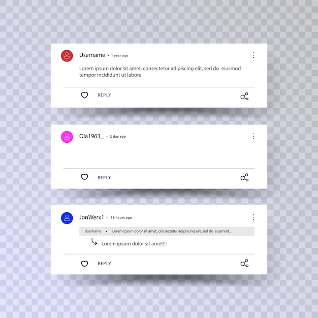 Set template of comments. leave a comment on the video. reply to comment. template for feedback on the site