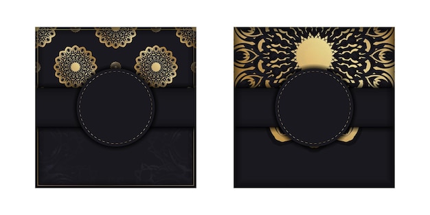 Vector set template congratulatory brochure in black with gold abstract pattern