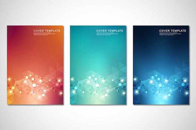 Vector set of template for cover or brochure, with molecules background and neural network