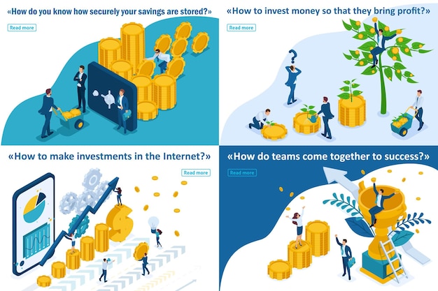 Vector set template design article banner concept on investments growth team success safety money