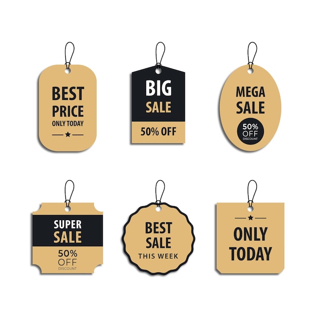 Set di design modello cartellino del prezzo dorato di lusso ed etichetta sconto per le vendite