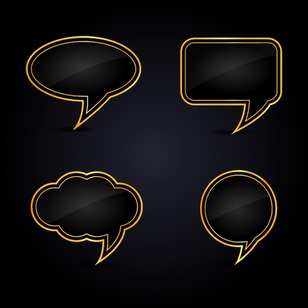 Set template of different empty gold speech bubbles