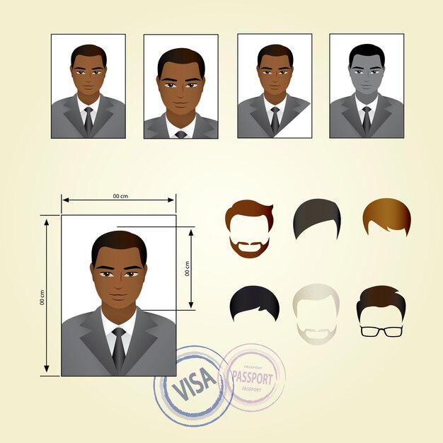 Set template face business suits clothing hairstyles Vector illustration