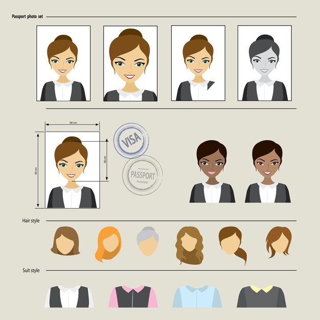 Vector set template face business suits clothing hairstyles vector illustration