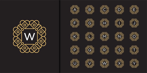 Vector set template letters to create monograms of two letters in scribed in a circle in art nouveau style