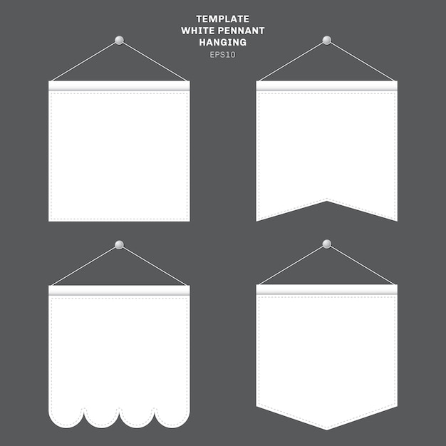 Vector set of template white pennant hanging on a wall.