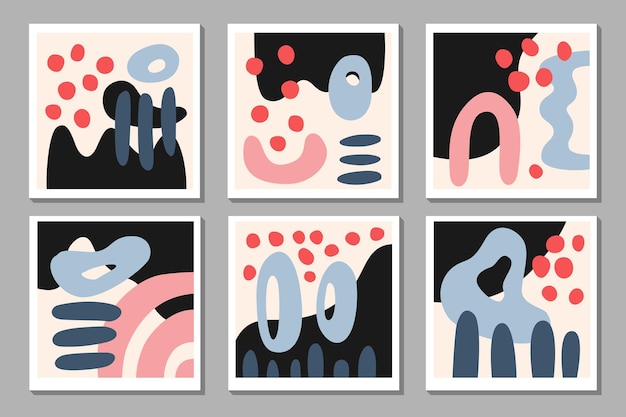 Set di modelli in colori a contrasto con forme semplici piatte