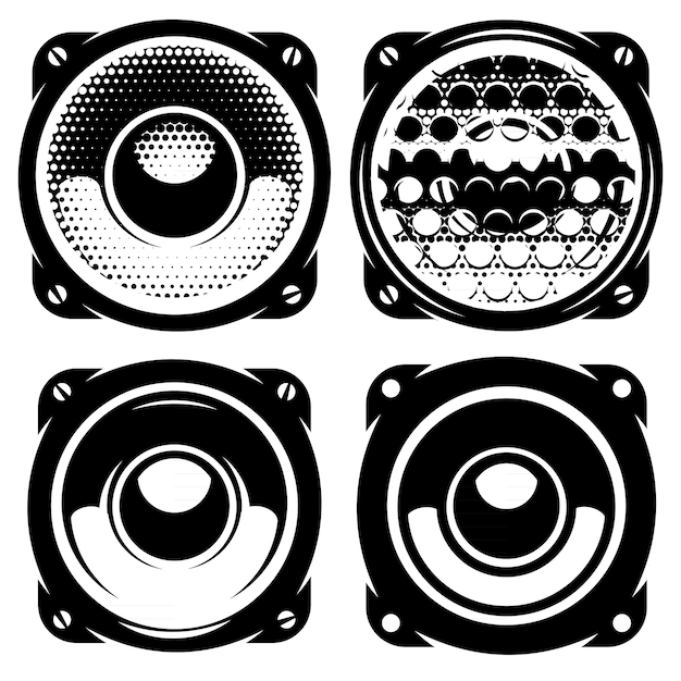 Set of templates for posters or badges with monochrome acoustic speakers