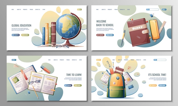 Set of templates web page design Back to school landing page set Online learning education