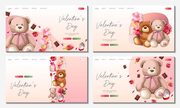 Vector set of templates website design with valentine's day gifts. vector illustration.