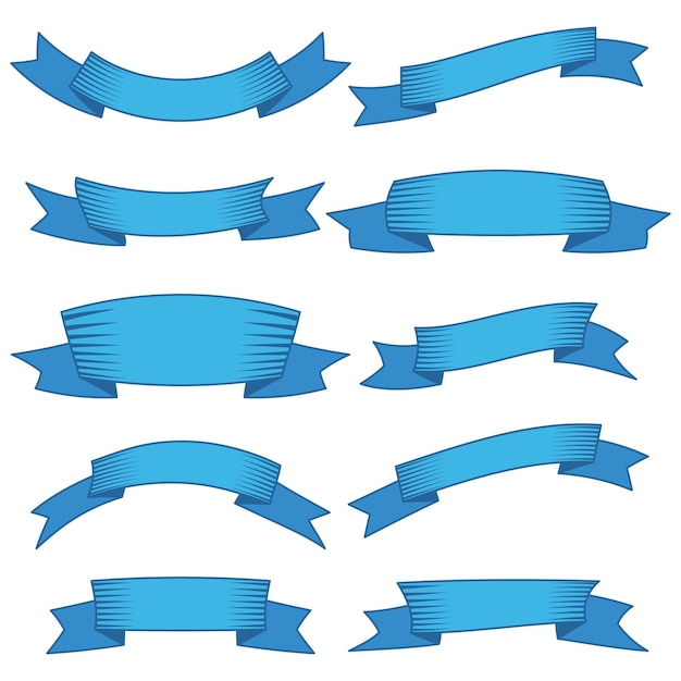 Набор из десяти синих лент и баннеров для веб-дизайна Отличный элемент дизайна на белом фоне Векторная иллюстрацияxA
