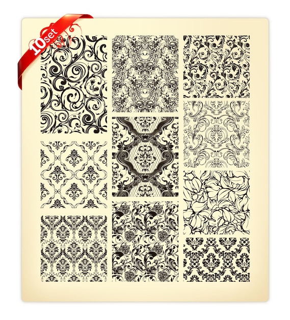 Vector set of ten patterns, black silhouettes part1