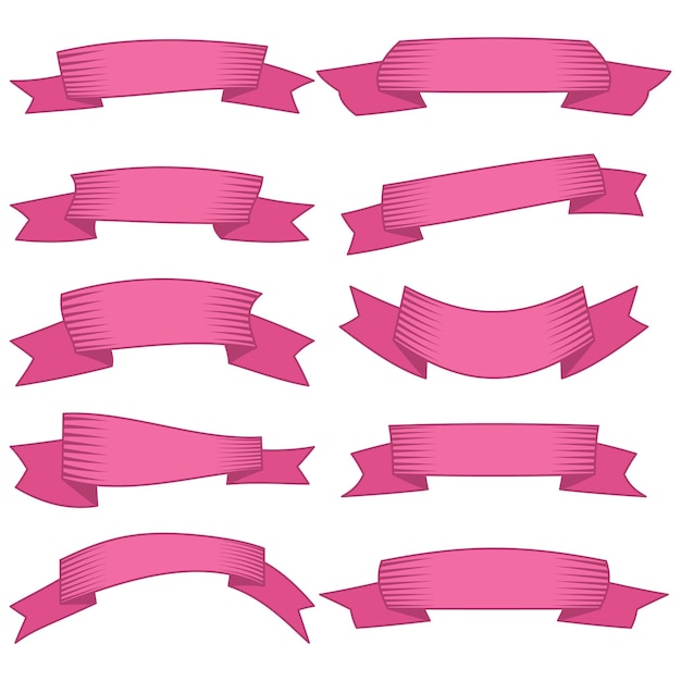 Vector set of ten pink ribbons and banners for web design great design element isolated on white background vector illustrationxa