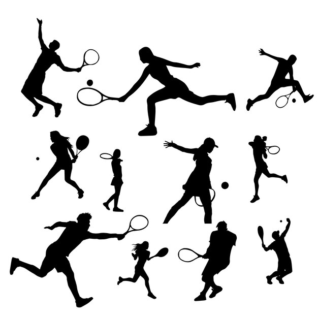 Set tennisspelers silhouetten