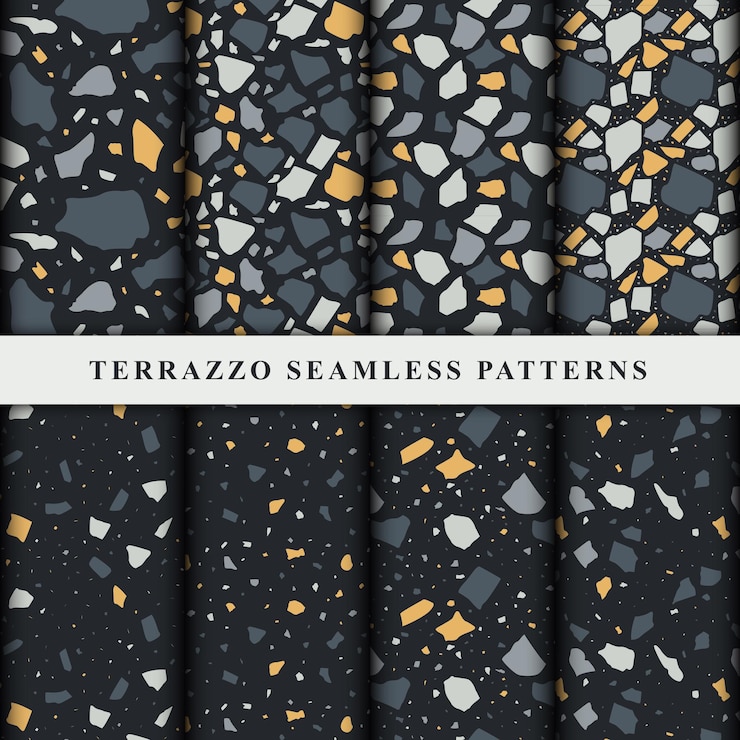 Vector set of terrazzo seamless patterns. terrazzo floor pattern.