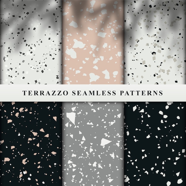 Set of terrazzo seamless patterns. 