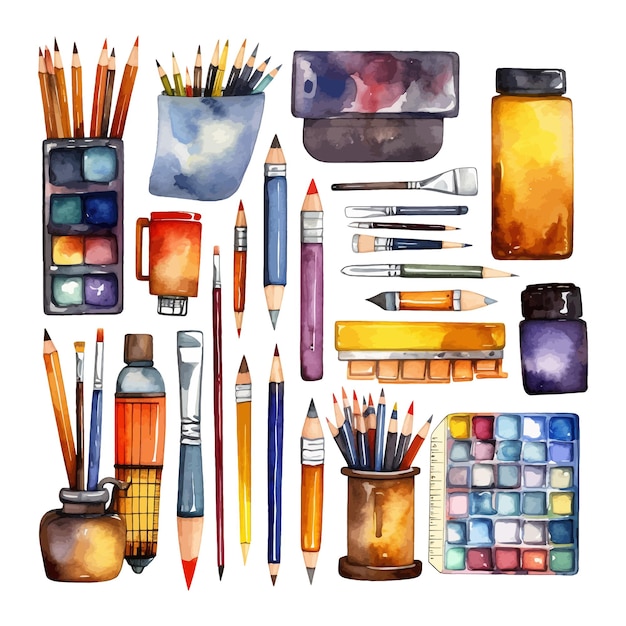 Vector set terug naar school briefpapier aquarel clipart