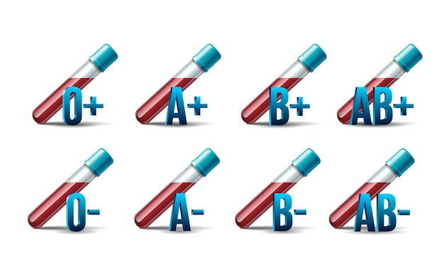 Set of the test tubes with blood samples different types. sign of blood group. vector illustration on a white background