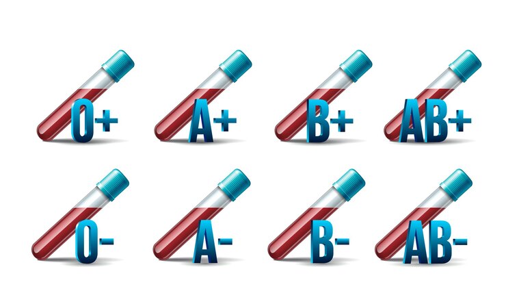 Vector set of the test tubes with blood samples different types. sign of blood group. vector illustration on a white background