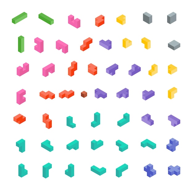 Set of Tetris Object Isometric Vector Illustration