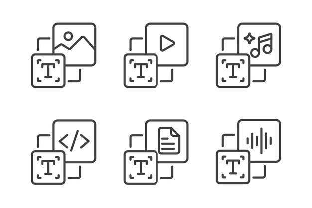 set of text to generate icon enter prompt to ai to generate ideas and innovations text to image video artificial intelligence technology concept icon element for app and web vector illustration