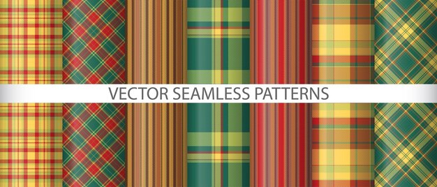 Set textile seamless background Tartan pattern vector Check fabric texture plaid