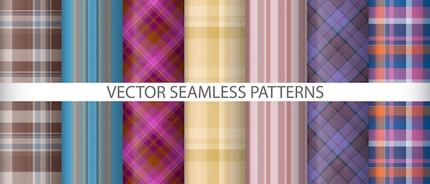 Set texture seamless pattern Plaid check tartan Textile fabric background vector