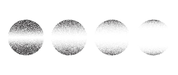 テクスチャ付きの線形グラデーション円のセット黒い点線のフェージング球コレクション点描のラウンド