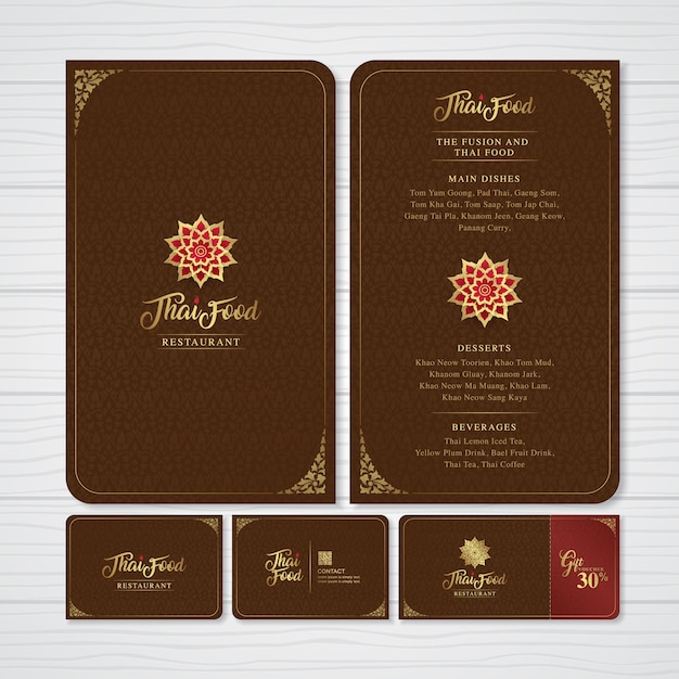 Set thai art menu temple, name card and gift voucher