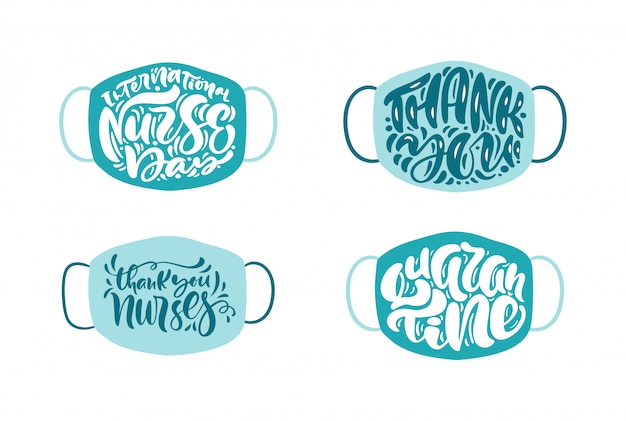 Vector set thank you nurses lettering vector text on white mask background