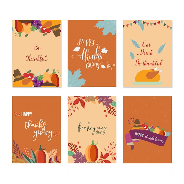 Vector set of thanks giving cards