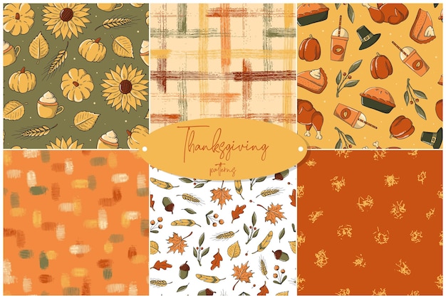 Vector set of thanksgiving and autumn seamless patterns for wrapping paper, scrapbooking, prints