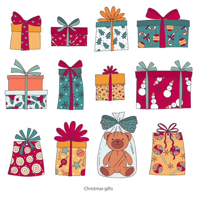Установить на тему рождественских подарков подарочные коробки плюшевого мишку