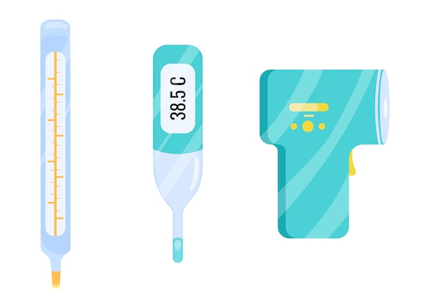 Vector a set of thermometers for measuring temperature. vector stock illustration. definition of disease.