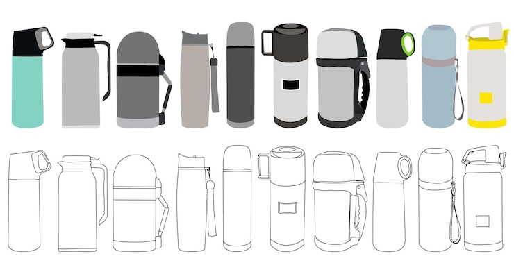 Vector set of thermoses sketch