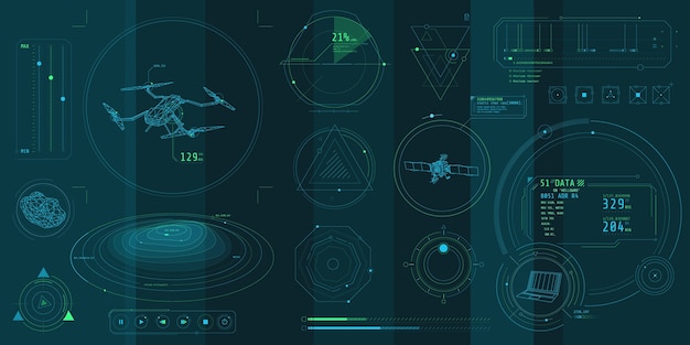 Drone Control 주제에 대한 일련의 얇은 요소.