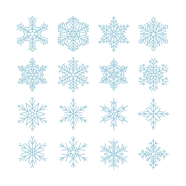 Vector set of thin line art snowflake icons trendy outline winter seasonal symbols collection blue winter holiday vector