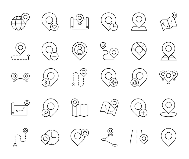 細なピンアイコンのセット 地図 位置 アドレス GPS ルート 目的地 編集可能なストローク ベクトル イラスト 色のアイコン