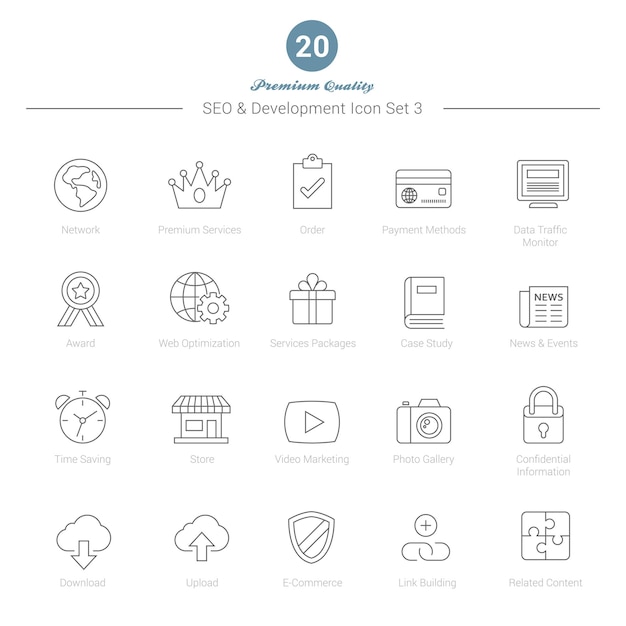 Set of Thin Line SEO and Development icons Set 3