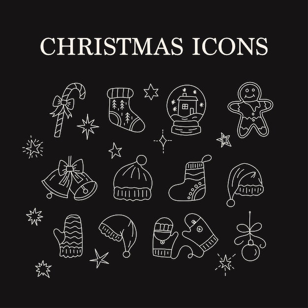 Set of thin line vector Christmas icons Collection of Christmas symbols modern designs